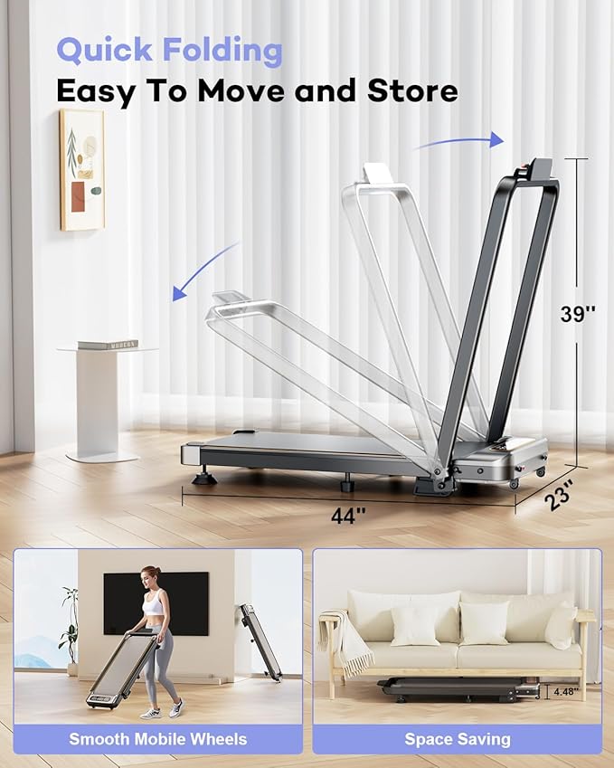 Foldable Treadmill with 10% Incline, Upgrade 3.5HP Low Noise Walking Pad Treadmill with Handle Bar, Trisomy 4 in 1 Portable Under Desk Treadmills for Home/Office, 350Lbs Capacity, APP & Remote Control