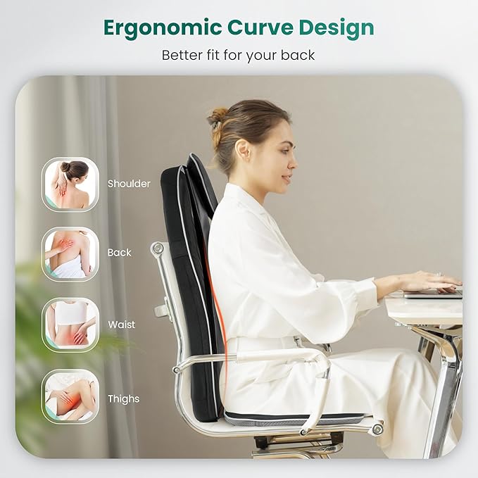 Snailax Gifts for Mom, Dad Shiatsu Back Massager with Heat & Vibration, 3D Kneading Massage Chair Pad for Pain Relief Deep Tissue, Chair Massager for Office Home Chair Use