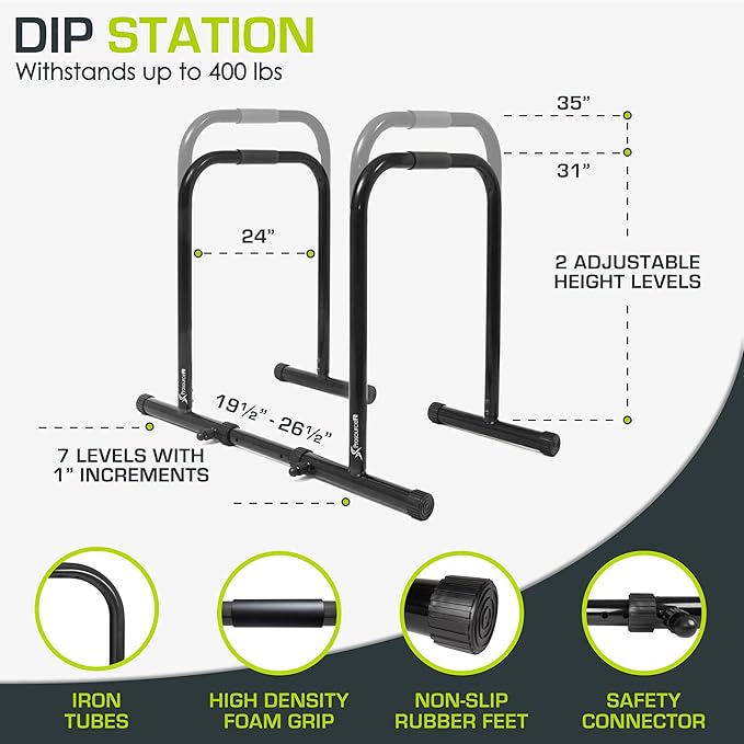 ProsourceFit Dip Stand Station, Heavy Duty Ultimate Body Press Bar with Safety Connector for Tricep Dips
