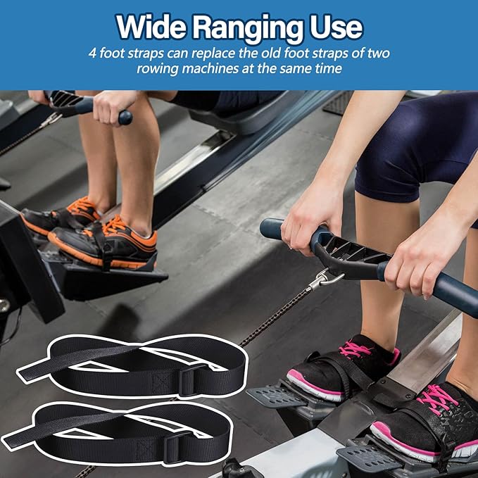 Rowing Machine Adjustable Foot Straps Compatible With Concept 2 Rower Fitness, 4 Pack Replacement Reusable Straps
