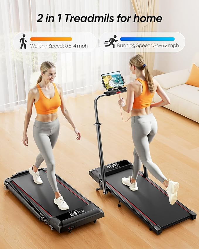 Walking Pad Treadmill with Incline, 2 in 1 Foldable Treadmills for Home Small Office, 300lbs Portable Compact Under Desk Treadmill with App, Remote Control and LED Display
