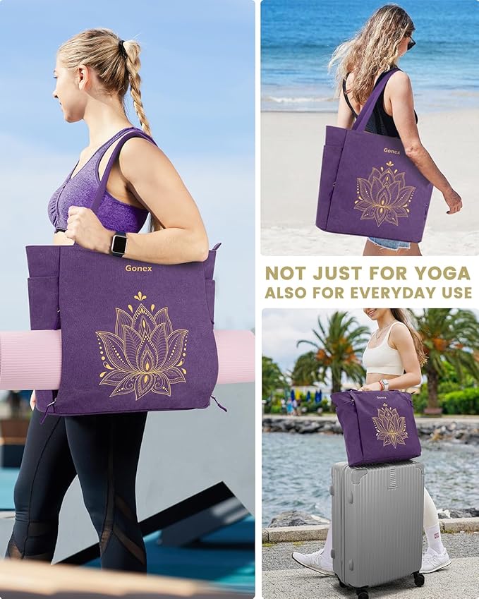 Gonex Yoga Mat Bag, Large Tote Bag with Multi Pockets for Women Men, Canvas Mat Carrier, Full Zipper Easy Access for Pilates Gym Travel