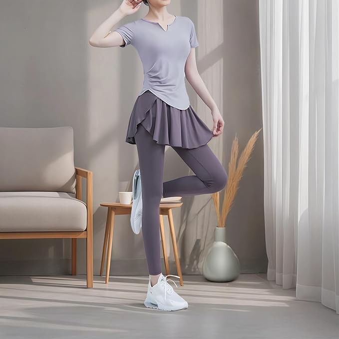 4-Piece Women’S Pilates Clothing Set, Yoga Wear With Tee, Bra, Slim And Wide Pants, Stretch Polyester Spandex, Xxl For 135–150