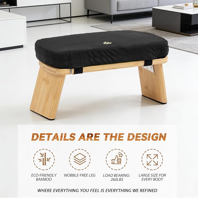 Meditation Bench, Bamboo Meditation Stool, Folding Kneeling Meditation Bench, Seiza Prayer Bench, Prayer Bench with Meditation Cushion, Kneeling Stool(Black-Bag)