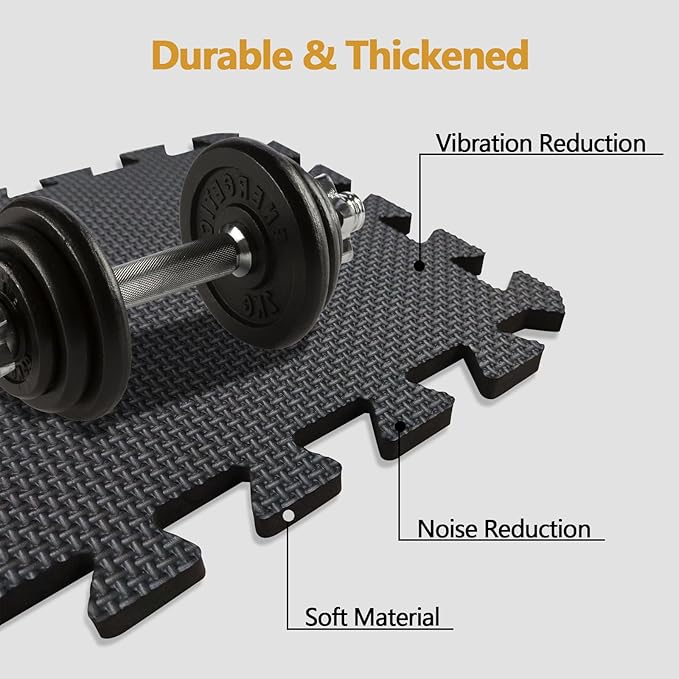 Interlocking Gym Foam Tiles 12 "× 12 ", EVA Foam Gym Flooring for Home Gym, 20 Tiles Non-Slip & Shock-Absorbing Waterproof Floor Mats, Protective Flooring Mat for Workout Equipment, Easy to Store