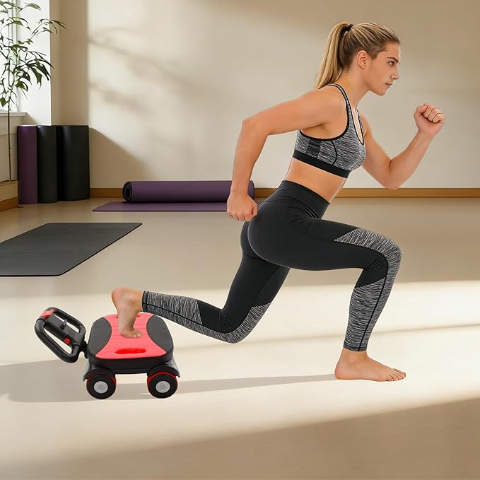 4-Wheel Ab Roller, Abdominal Wheel with Elbow Support for Home Gym, Portable Fitness Roller Workout Machine, Core Strength Training Equipment for Men Women