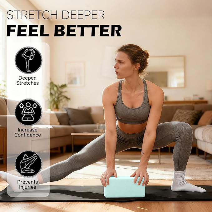 Leikefitness Yoga Blocks 2 Pack,Lightweight-High Density Eva Foam Soft Non-Slip for Yoga, Pilates, Meditation 9"×6"×3"