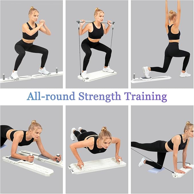 Pilates Reformer Board, 12-in-1 Portable Pilates Board for Home Workout, Core & Abs Toning, Full Body Sculpting Equipment, Pink / White