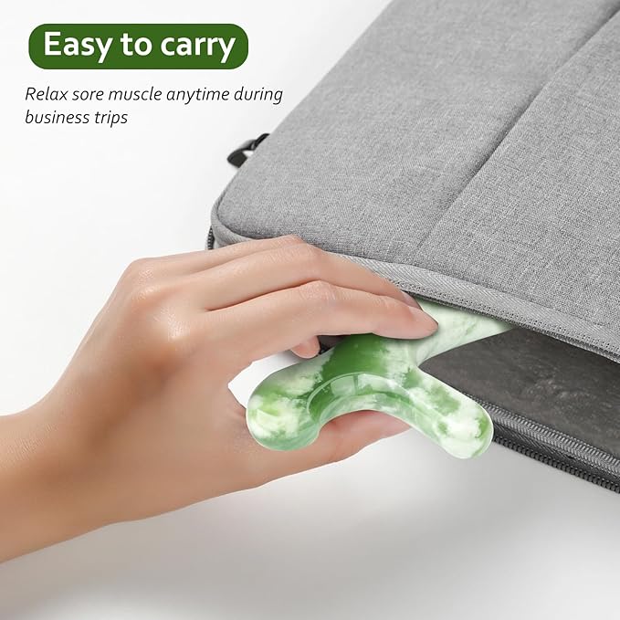 2Pcs Trigger Point Massage Tool, Deep Tissue Reflexology Acupressure, Jade Massage Tools, for Full Body Relaxing Myofascial Release Pain Relief, Natural Real Jade SPA