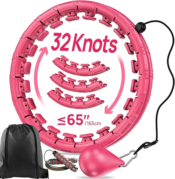 Weighted Exercise Hoop Plus Size, 32 Detachable Knots for Adults & Beginners, 2 in 1 Abdomen Fitness Massage Non Fall Smart Hooola Hoop with Auto Spinning Ball