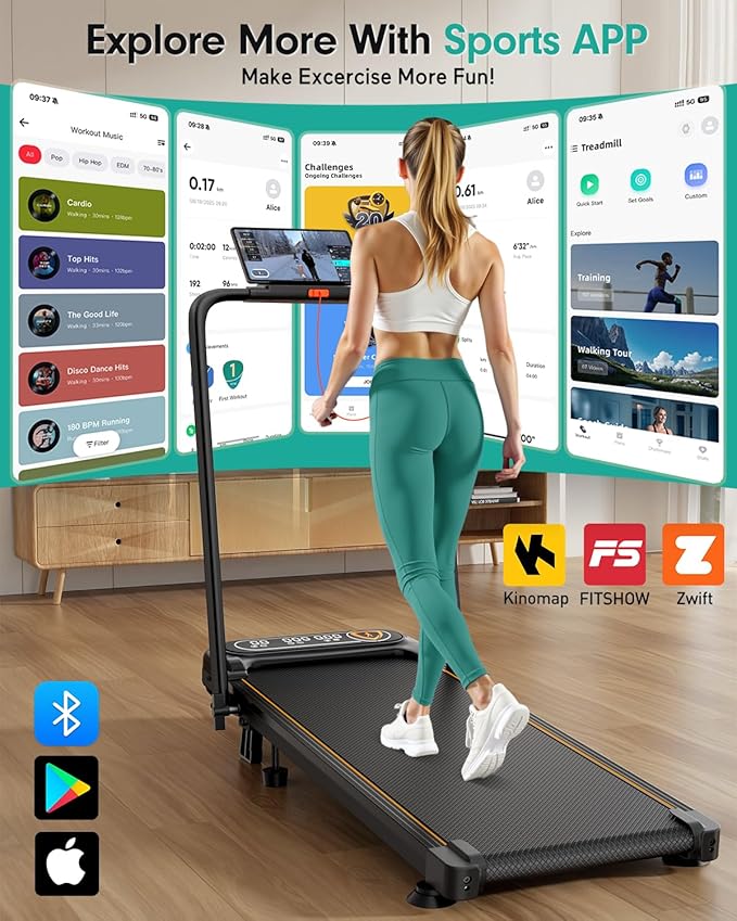 Folding Walking Pad with 15% Incline/RGB Light/Dual Screen Display, 3.5HP Treadmills for Home, Portable Walking Pad Treadmill with Handle Bar and 4 Adjustable Incline, 350lbs Capacity, Smart App