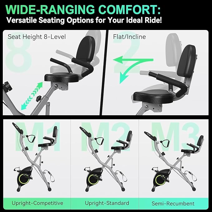 Foldable Exercise Bike Stationary Bikes for Home, 5 IN 1 Indoor Workout Bike for Seniors, with 16-Level Quiet Magnetic Resistance, 6.6 LBS Flywheel and 300LBS Capacity, 2025 Designed 817 X-bike Black