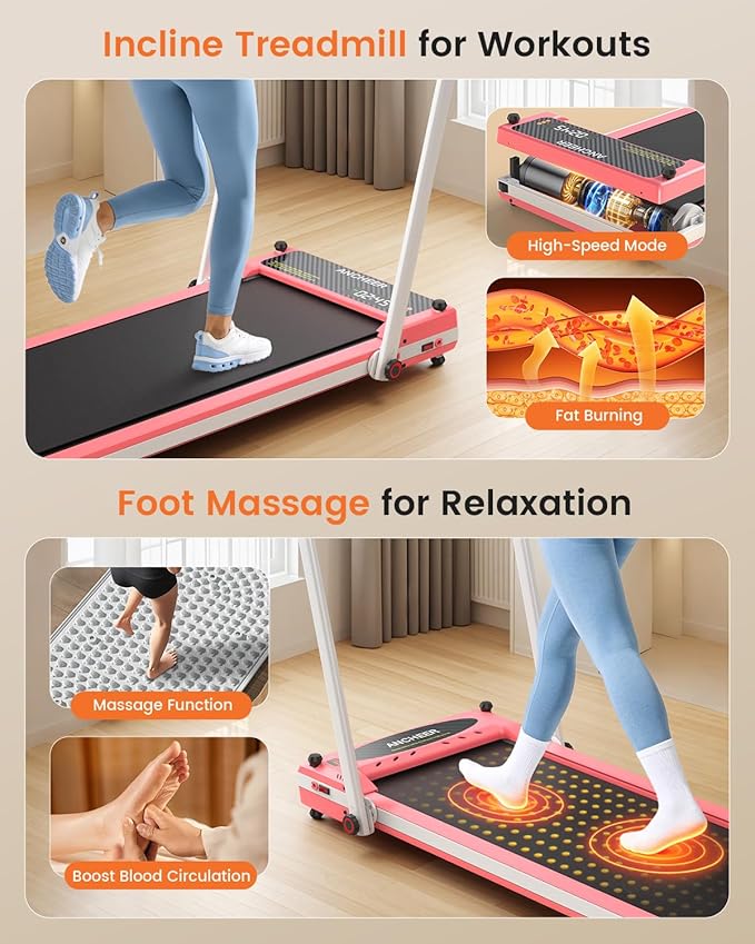 ANCHEER Walking Pad Treadmill with Foot Massage/Vibration Massage, Versatile Walking Pad with Incline and Handle Bar, 3.5HP Foldable Treadmill for Home/Office/Apartment