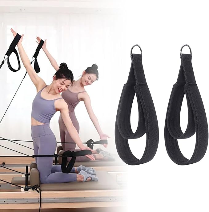 2X Pilates Double Loop Straps for Reformer,D Rings Straps Exercise Equipment Training