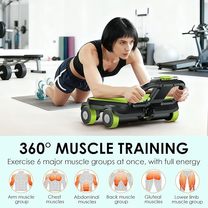 FIAMERMOR 2025 AB Roller Wheel - 4 wheel elbow support abdominal wheel automatic rebound abdominal fat burning weight loss core training equipment home/gym