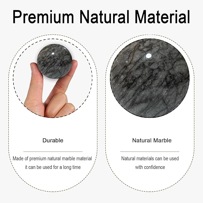Hand Therapy Balls for Stress Relief,Baoding Balls for Women & Men,Marble Chinese Massage Ball Set for Hand Exercise,Arthritis,Brain Stress Relief,2 Pack with Storage Bag (1.57inch Dark Grey)