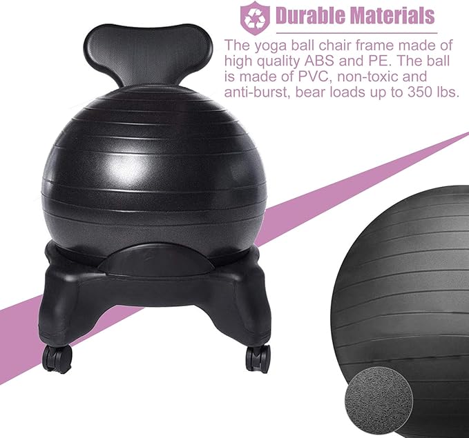 Balance Ball Chairs for The Office with Back, Rolling Exercise Ball Seat for Core Workout, Posture Correcting Computer Chair Yoga for Work(E)