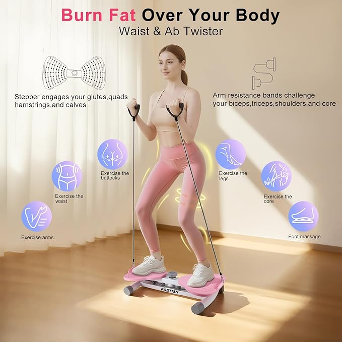 Waist Twister Ab Machine, 300 lbs Weight Capacity, Adjustable Ab Twister Board with Foot Massage for Belly Fat Loss, Noiseless Home Gym Equipment for Women/Men