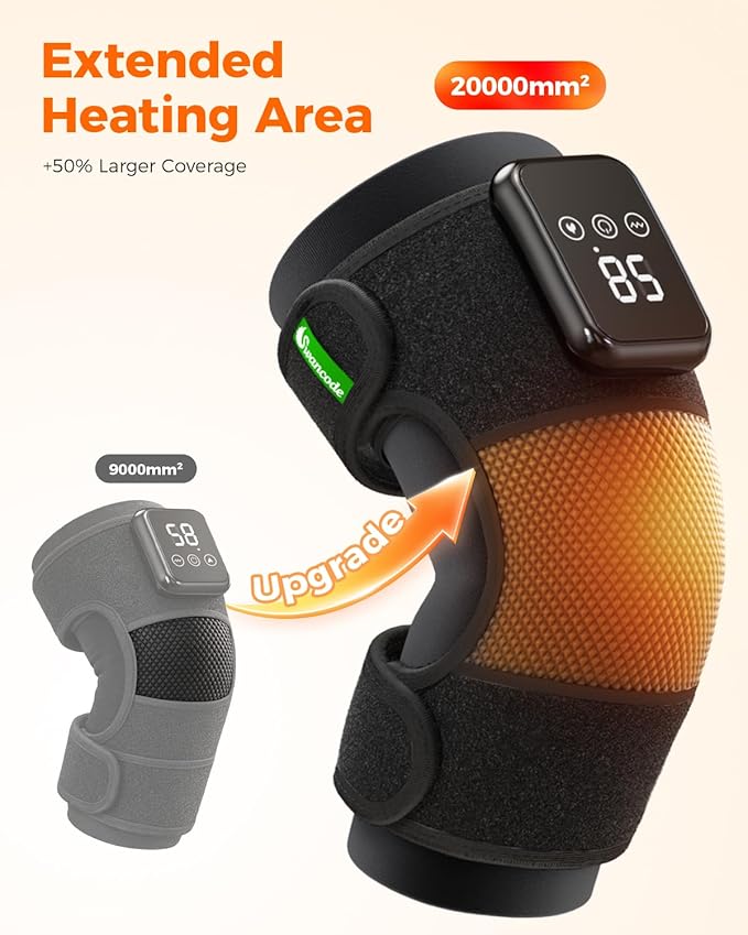3-in-1 Knee Massager for Pain Relief with Heat, Portable Heated Knee Brace with Extension Strap for Knee, Elbow & Shoulder, Cordless Rechargeable Electric Massagers for Joint Comfort (Single)