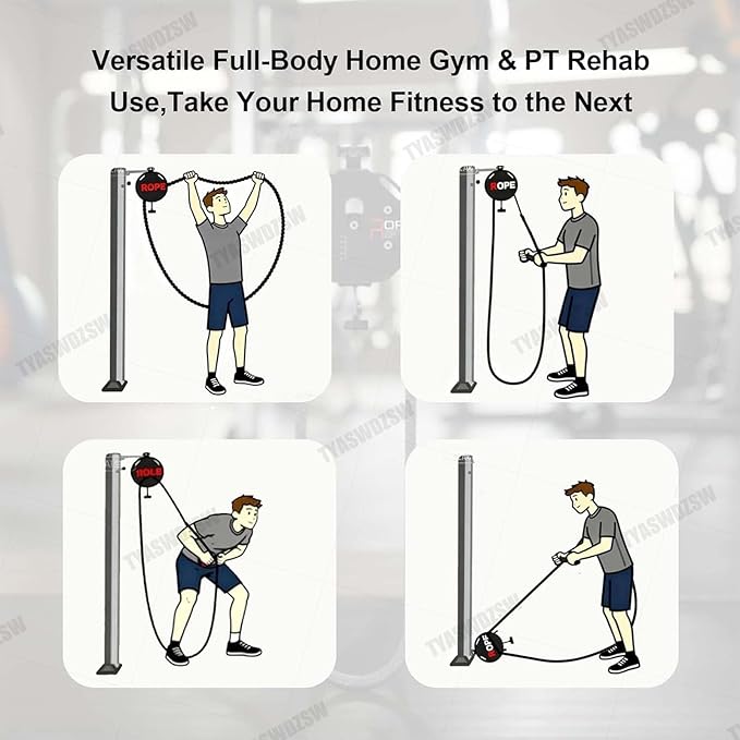 Home Gym Cable Pulley System - Endless Rope Trainer with (0-30kg) Adjustable Resistance & 330lb Load Capacity, Perfect for Full Body, Grip, and Coordination Exercises, Core Training