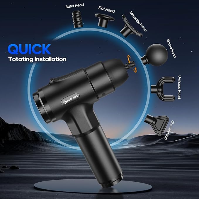 AERLANG Massage Gun, Deep Tissue Muscle Back Massage for Athletes Pain Relief, Percussion Massager with 6 Massages Heads & 20 Speed Fathers Birthday Day Gifts from Daughter Portable Back Massager Gun