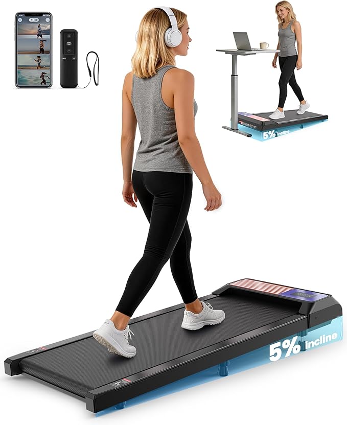 Walking Pad Treadmill with 5% Incline, Under Desk Treadmill for Home Office, 2.5HP Quiet Portable Walking Pad, 265 lbs Capacity, Compact Treadmill for Small Spaces with 15" x 35.4" Belt