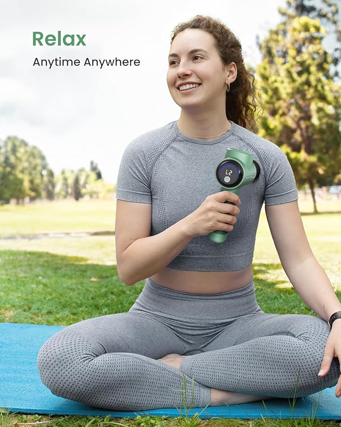 RENPHO Active Massage Gun, Deep Tissue Percussion Massager for Back and Neck, Portable Handheld Massager with 5 Speeds, 5 Attachments, Carry Case, Green