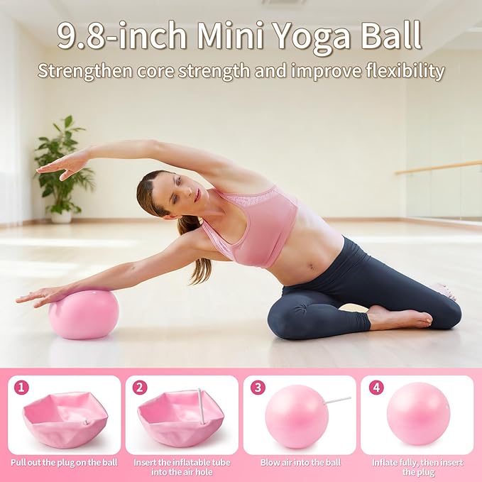 Home Pilates Essentials Kit for Women，Pilates Ring and Ball Magic Circle Booty Bands 8 Resistance Band Toning Fitness Essentials Starter Set Accessories(Pink)