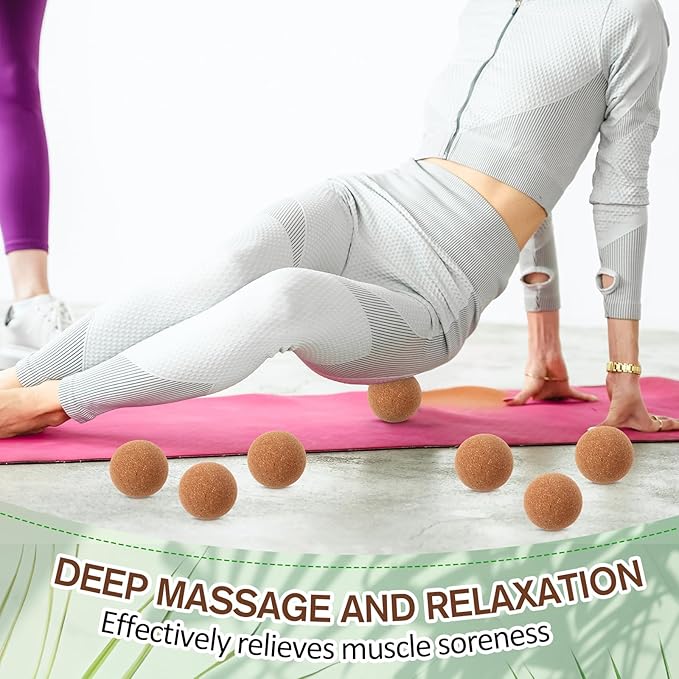 20 Pcs Cork Massage Ball 2.5 Inch Solid Hard Myofascial Release Yoga Ball for Back Foot Neck Pain Therapy Portable Tissue Muscle Release Tool for Home Office Travel