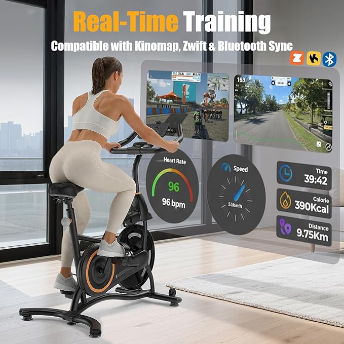 Hillhub Exercise Bike, Stationary Bikes for Home with Grip Pulse Sensor and Stepless Resistance Adjustment, Compact Indoor Cycling Bike with Tablet Mount, Compatible with APP Sync