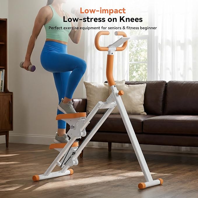 Stair Steppers for Exercise at Home, Folding Vertical Stair Stepper Climber, Full-Body Cardio Machine with Adjustable Handles, Steel Frame & Digital Monitor