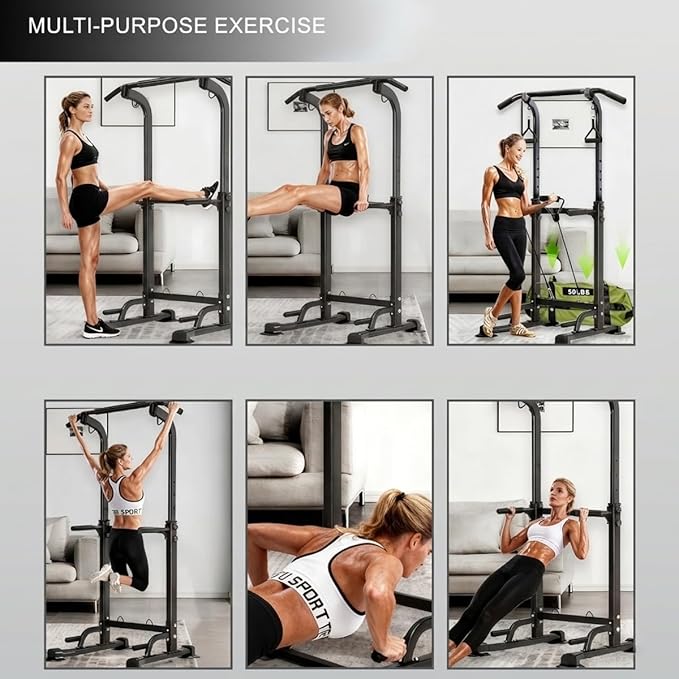 Power Tower Pull Up Bar,Pull-Up Rack Dip Station,Height Adjustable Multi-functional Home Strength Training Gym Equipment, Save Space,People Below 6 feet