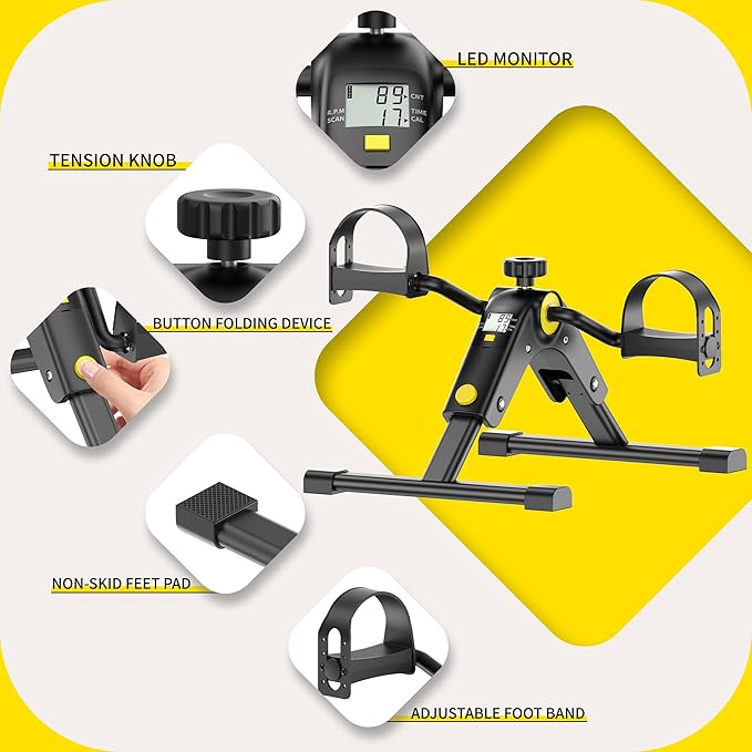 MOMODA Under Desk Bike Pedal Exerciser with LCD Display Portable Mini Exercise Bike for Arm and Leg