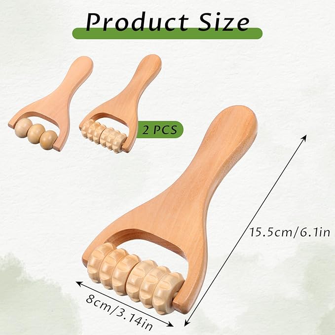 2pcs Wooden Massage Roller Handheld Manual Wood Therapy Massage Muscle Roller Foot Bead Massages Tool for Muscle Pain Relief Leg and Arm Tissue Relief