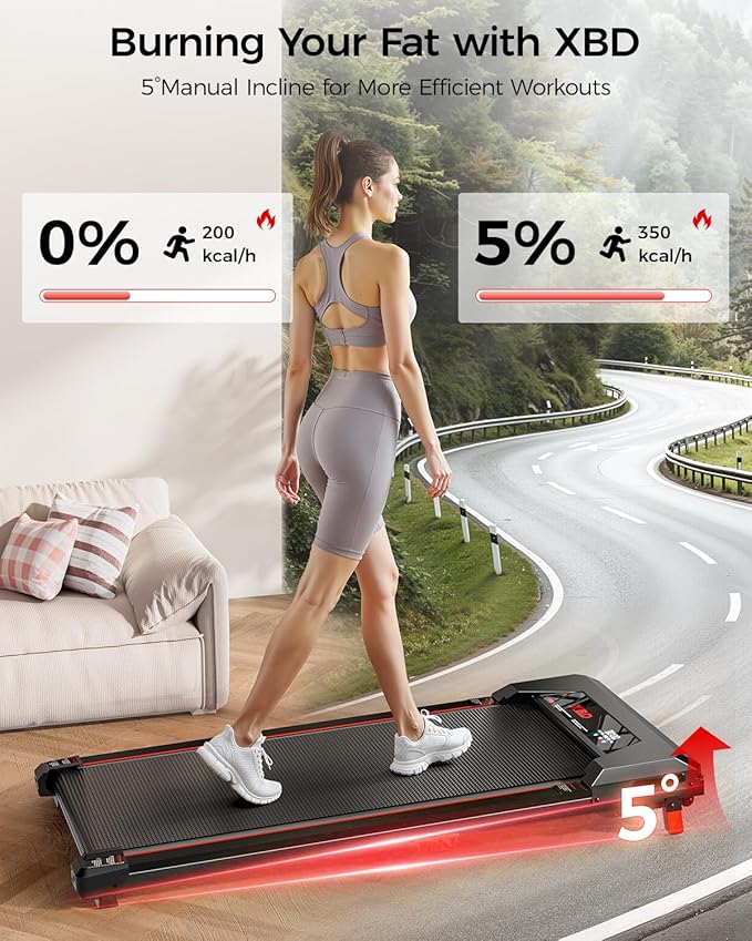 Walking Pad with Incline,XBD Under Desk Treadmill for Home Small Office,2.5HP Low Noise Portable Treadmill with 330 Lbs Capacity,Remote Control and LED Display