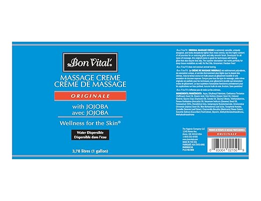 Bon Vital' Original Massage Crème for a Versatile Massage Foundation to Relax Sore Muscles & Repair Dry Skin, Revitalize Skin and Lock in Moisture, Allows for Muscle Manipulation, 1 Gallon Jar