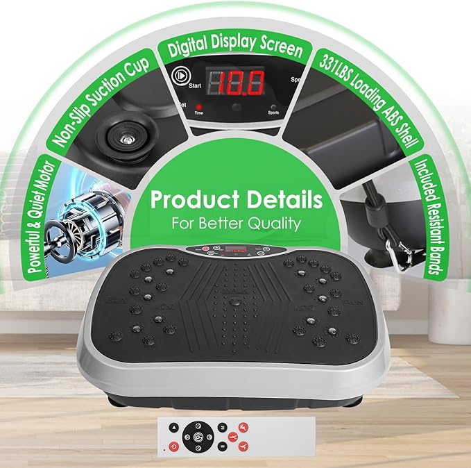 iMounTEK Vibration Plate Exercise Machine, Portable Full Body Vibration Exercise Platform Workout Home Fitness Training Equipment with Resistant Bands Remote Control for Weight Loss Fat Burner
