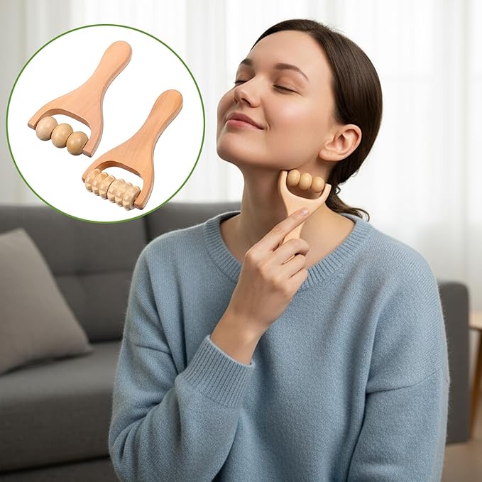 2pcs Wooden Massage Roller Handheld Manual Wood Therapy Massage Muscle Roller Foot Bead Massages Tool for Muscle Pain Relief Leg and Arm Tissue Relief