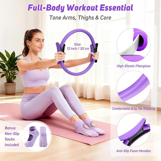 Asten Home Pilates Kit for Women: Pilates Equipment Pilates Ring and Ball Set with Resistance Bands, Core Slider, Foam Roller, Pilates Essentials Kit for Beginner Home Workout, Compact Toning Fitness