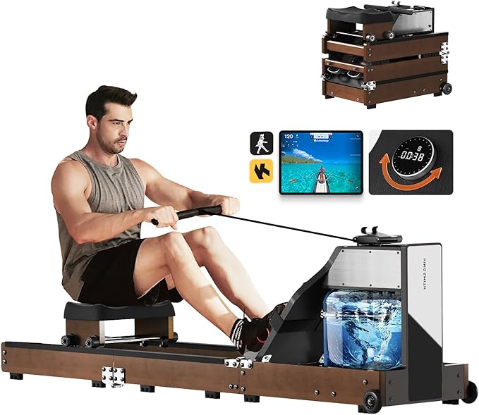 KINGSMITH Magnetic/Water Row Machine for Home Rower 331LB Weight Capacity, Folding Rowing Machine with LED Monitor, App Supported, Tablet Holder, Comfortable Seat, Trifold Home Rowing Machine