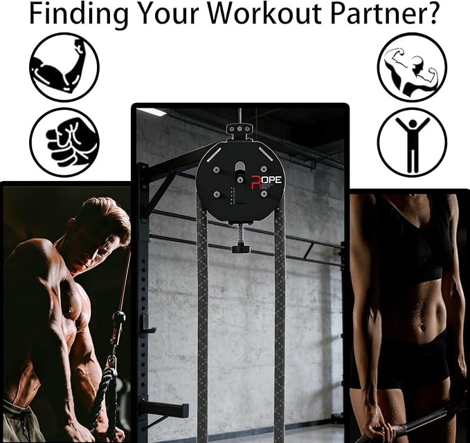 Home Gym Infinity Rope and Suspension Pulley Device, an Adjustable Resistance Full Body Workout Tool for Arms, Back, and Coordination Exercises