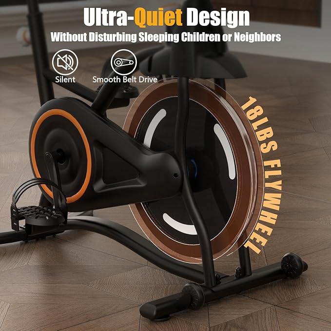 Exercise Bike with Exclusive Heart Rate Sensor and APP Sync, Stationary Bikes for Home with Continuously Variable Resistance, Compact Indoor Cycling Bike with Tablet Mount
