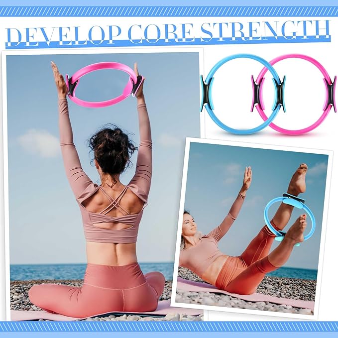 Poen Pilates Equipment Kit for Home Workout Pilates Ring and Ball Set for Women 12'' Circle Yoga Fitness Essentials Kit with Resistance Bands, Yoga Strap, Socks,Bag