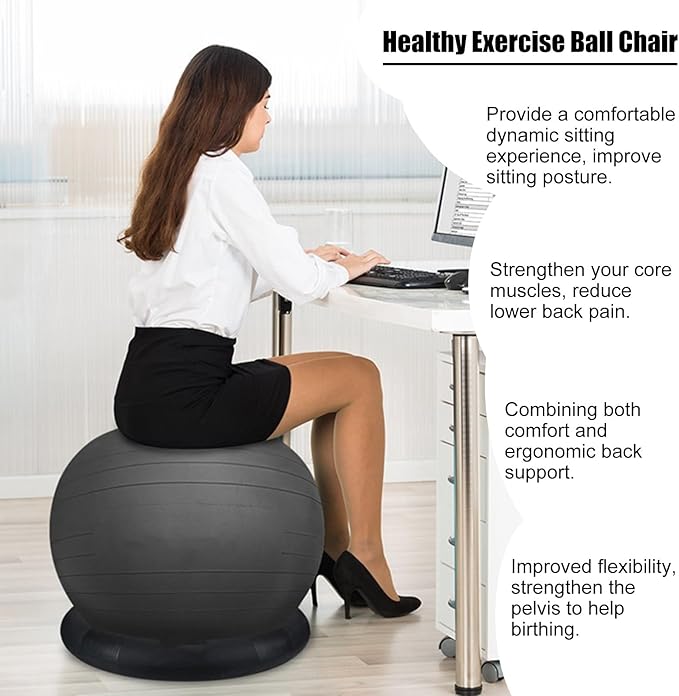 ROYUMI Office Balance Ball Chair for Prolonged Sitting, Ergonomic Chair for Adults Desk with Ring Base, Stability Ball Chair for Relieve Back Pain (Size : 55 cm (21 5/8"))