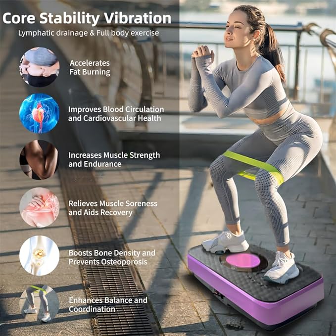 Vibration Plate Fitness Platform with Remote Control, 120 Speed Levels, Pink, Whole Body Exercise Machine for Weight Loss and Muscle Toning