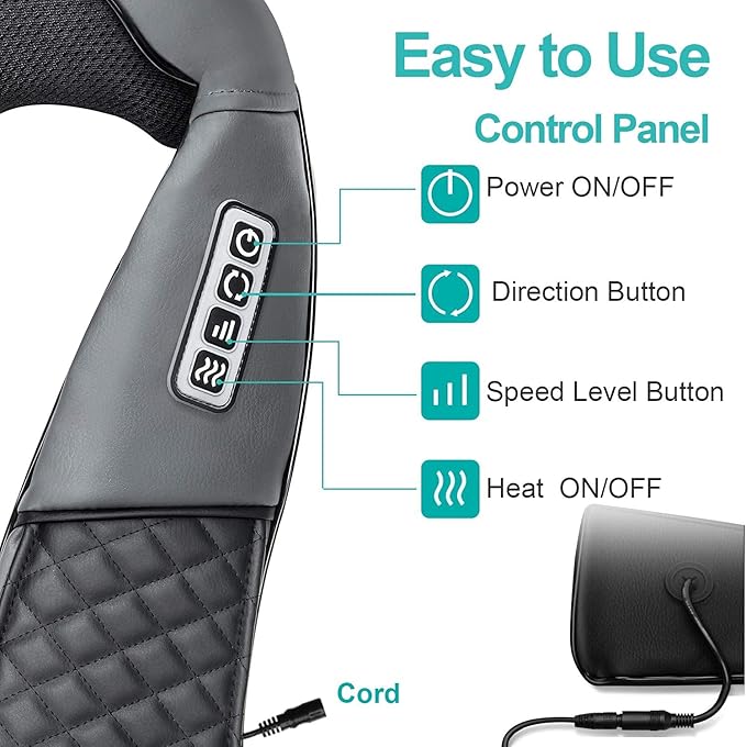 Medcursor Neck Massager, Portable Electric Shiatsu Back Massage Device with Heat, Deep Tissue 3D Kneading Pillow for Muscle Pain Relief (No Battery)