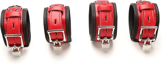 EXREIZST Expandable 2 Spreader Bar Set with Bag and 4 Premium Soft Pad Leather Straps with 2 Chains Adjustable Home Yoga Bar Kit, Black and Red