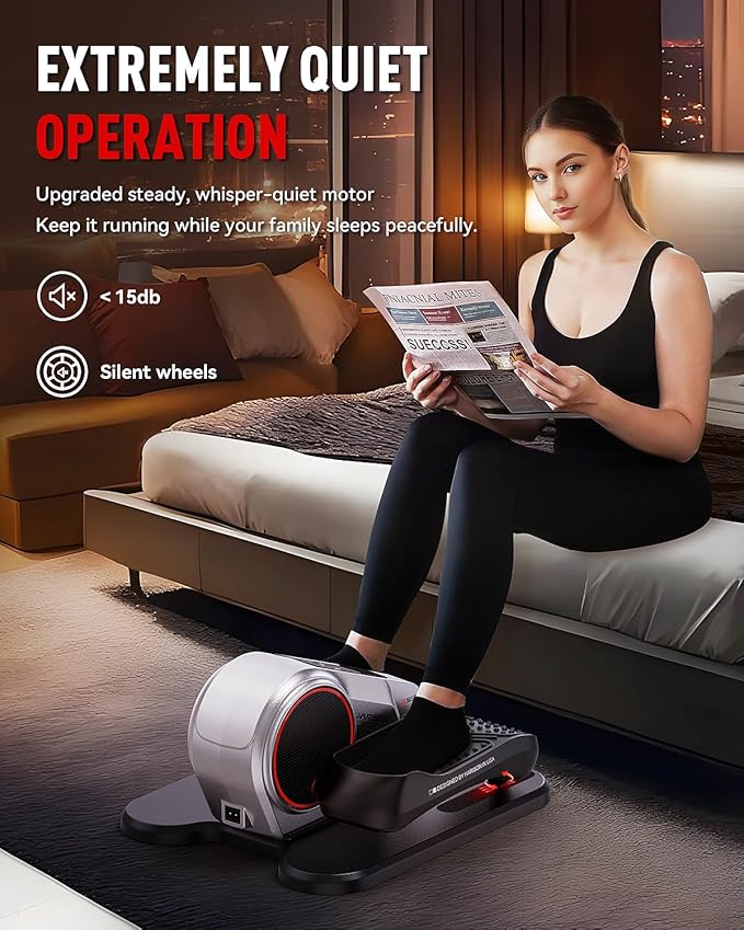 HARISON Under Desk Elliptical Machine with Multi-Functional LCD Display, Ellipse Leg Exerciser for Seniors with 12-Level Adjustable Speed and Resistance Bands