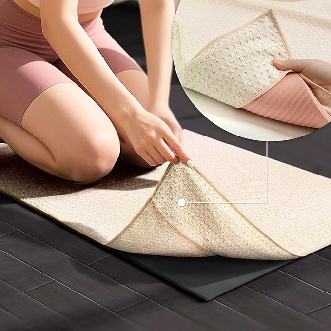 Hot Yoga Towel,Microfiber Yoga Mat Towels Non Slip for Hot Yoga Absorbent Microfiber Sweat Anti-Slip Cover,Bikram,Pilates,Exercise,Fitness 24 inch X 72 inch Beige 2 Pack