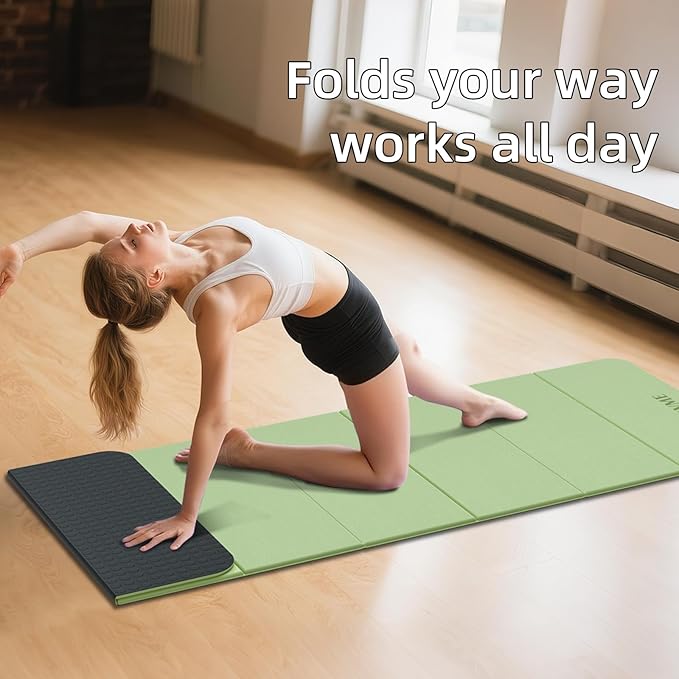 Foldable Yoga Mat, 0.32 inches Thick(8mm), SGS Certified, Non Slip, 71 x 24 inches, Foldable for Travel, Pilates, Camping, Environmental Sports Mat, Odorless TPE Material